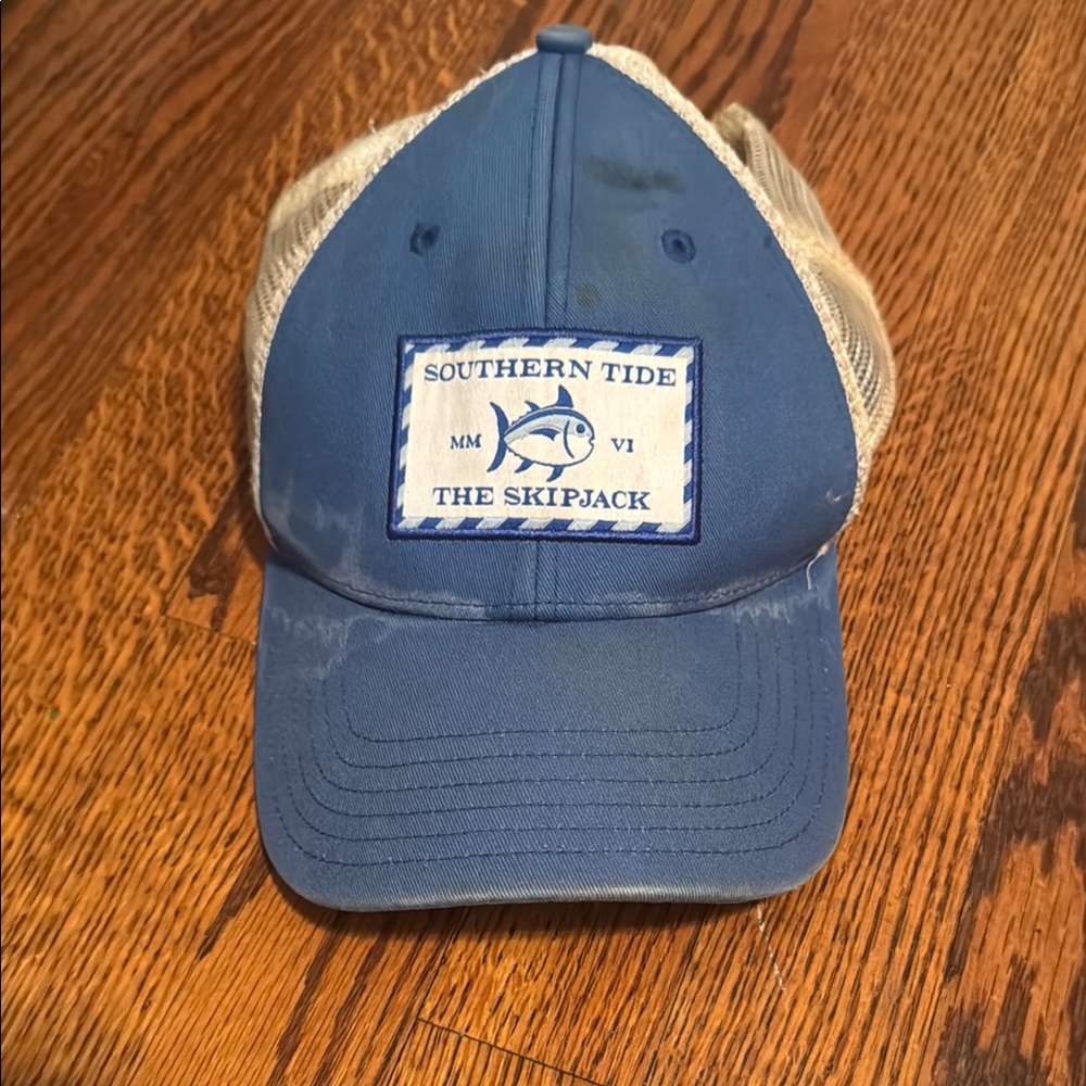 Southern Tide Blue and White Skipjack Trucker Hat